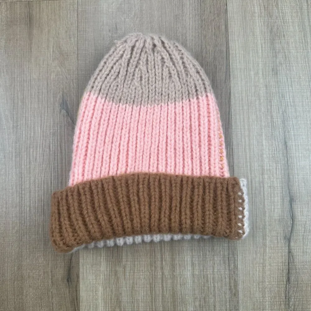 Brixton Fiona Womens Beanie Color Block Brown Pink Yellow Brown Winter Snow